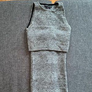 Alice + Olivia Gray Herringbone Fitted Wool Top + Skirt [Size XS, 2 Piece Set]